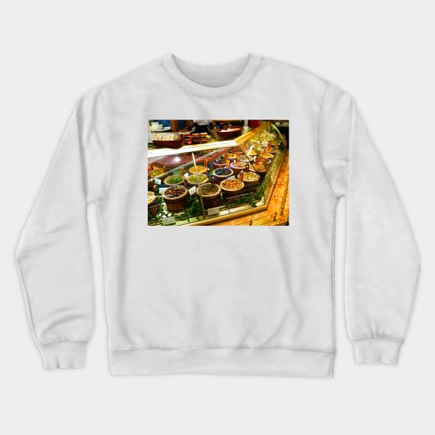 London. Harrod's Food Halls: Olives. Great Britain 2009 Crewneck Sweatshirt by IgorPozdnyakov